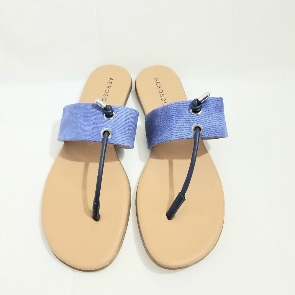 Aerosoles Women's Crown Point Knotted Thong Chambray Band Flat Sandals, size 10M